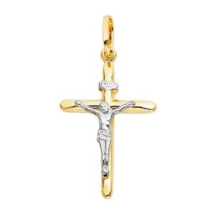 14K Two Tone Crucifix Cross Religious Pendant
